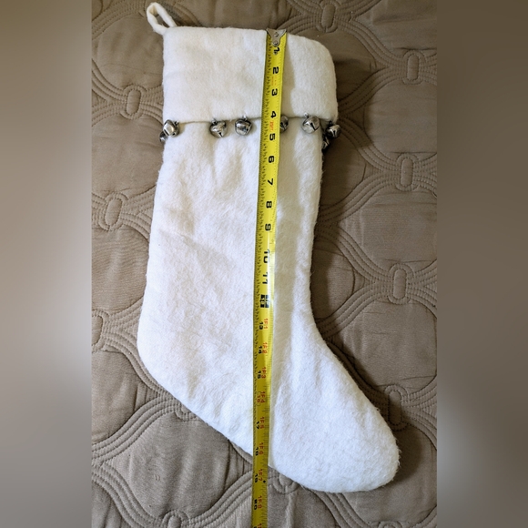 Pottery Barn White Christmas Stocking With Bells..  B564 - Picture 4 of 4